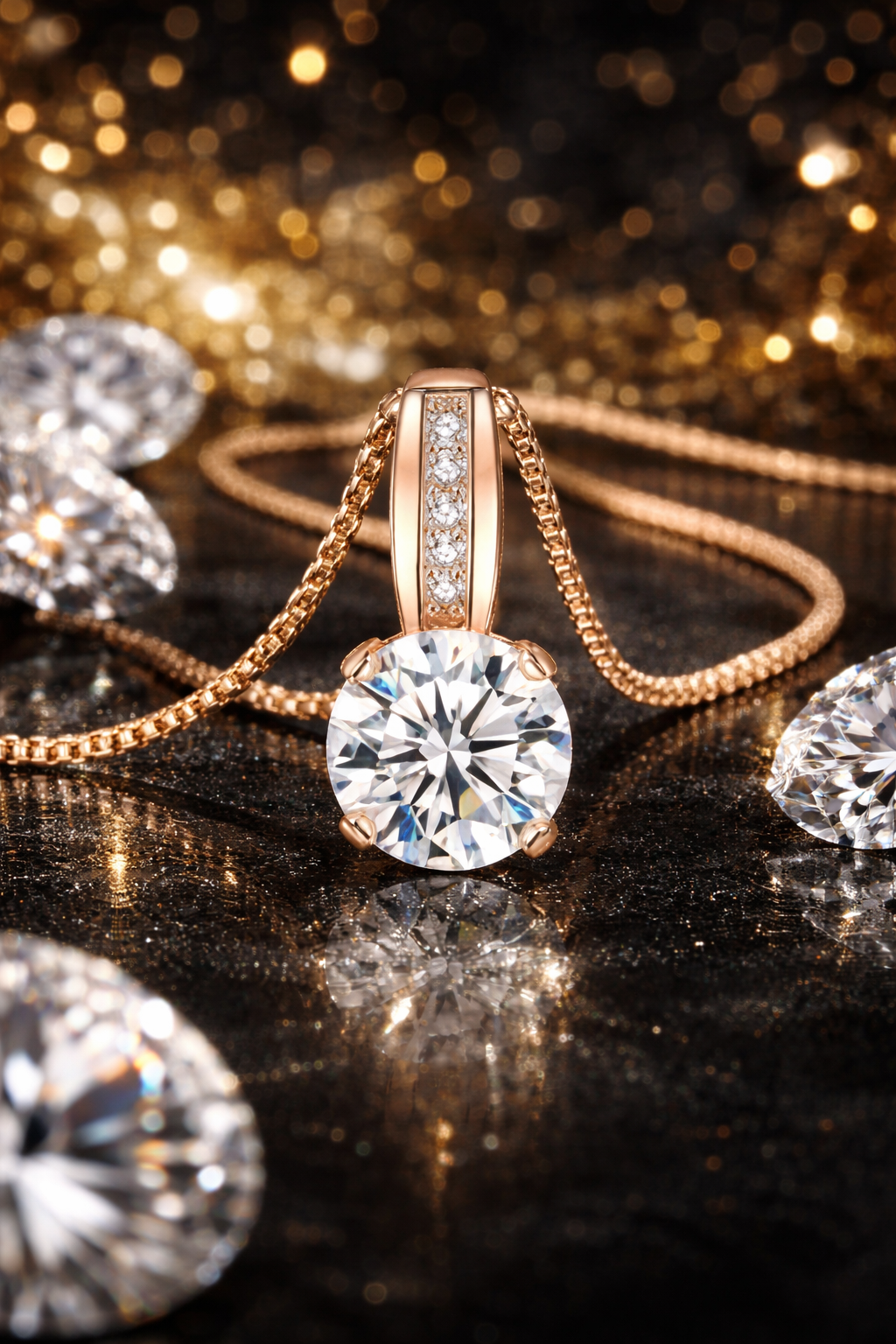 Zolvia Signature Rose Gold Solitaire Pendant Necklace for Women