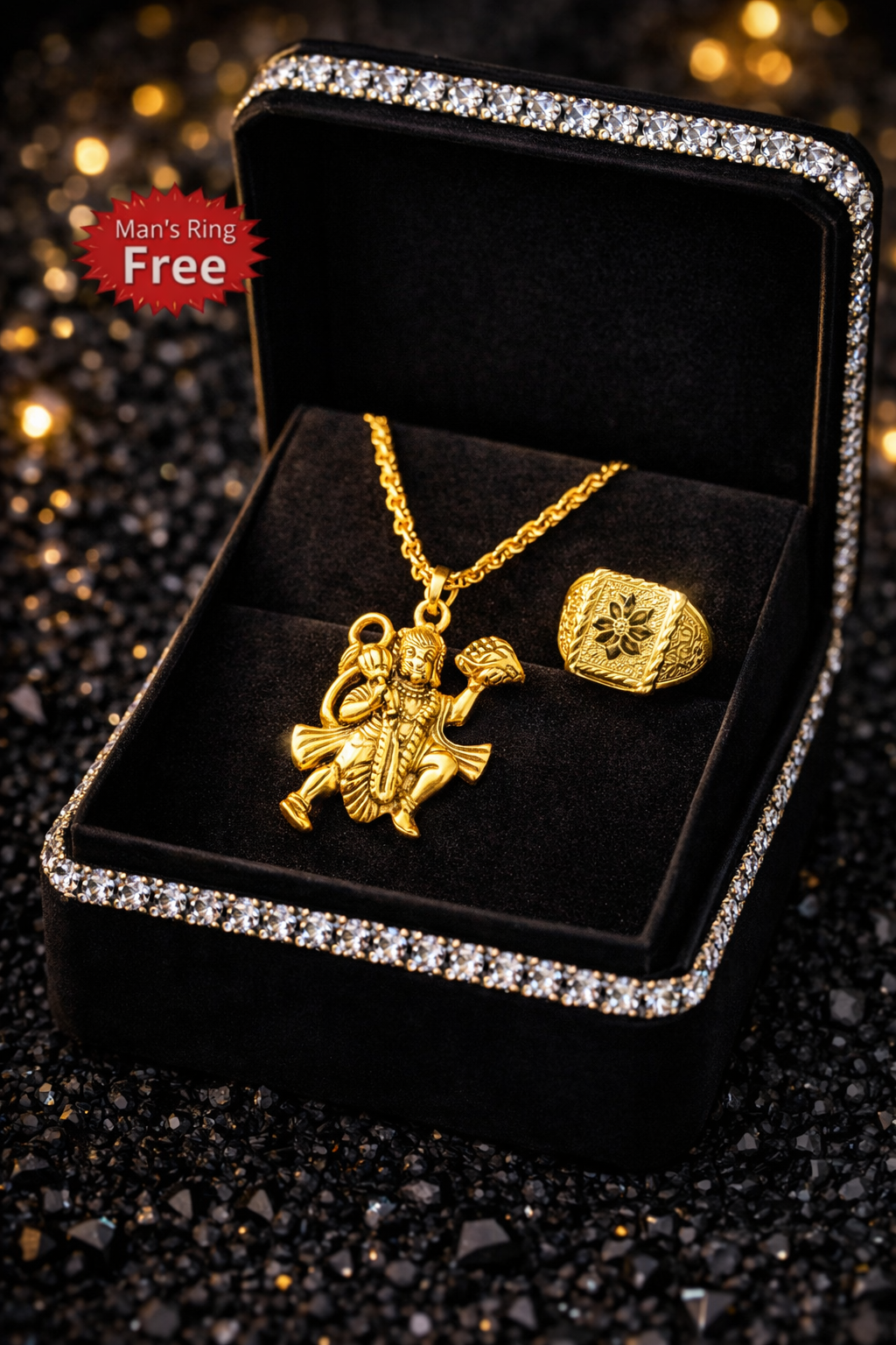 Premium Hanuman Pendant + FREE Ring | Luxury Gift Box
