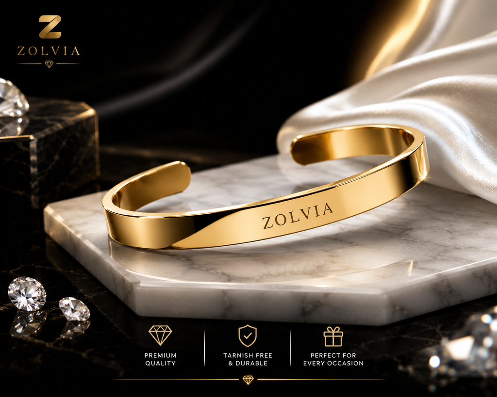 Zolvia Customize Cuff Bracelet | Premium Personalized Gold Bracelet for Men & Women