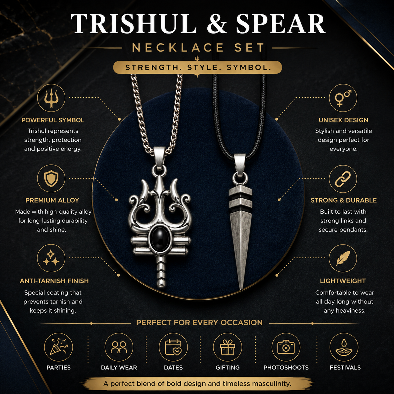 Trishul & Spear Premium Necklace Set For Men And Women 🔱