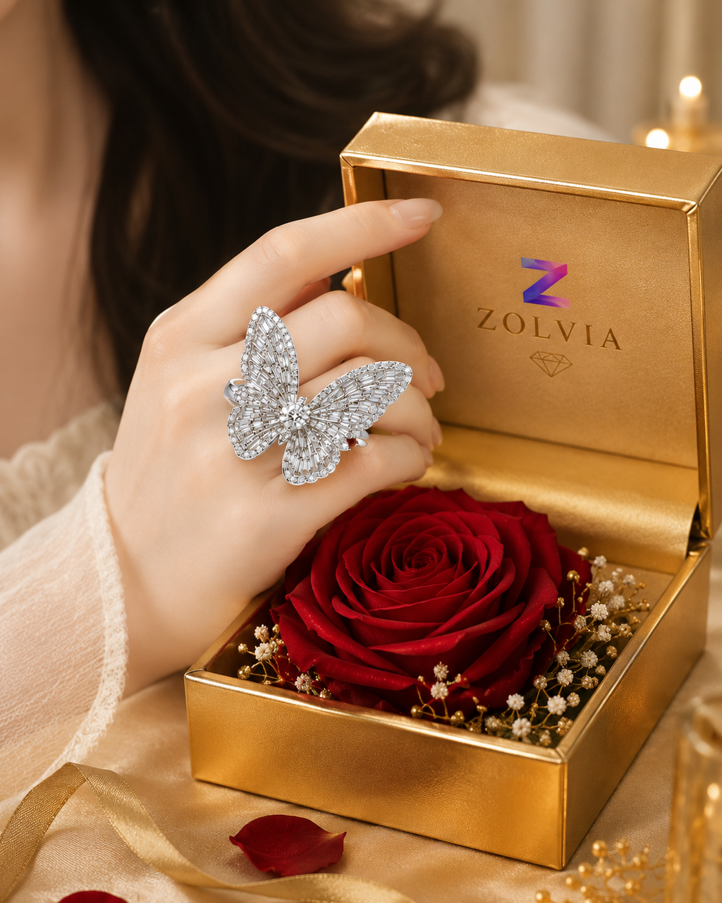 Zolvia Premium Butterfly Ring | Luxury Silver Statement Ring for Women
