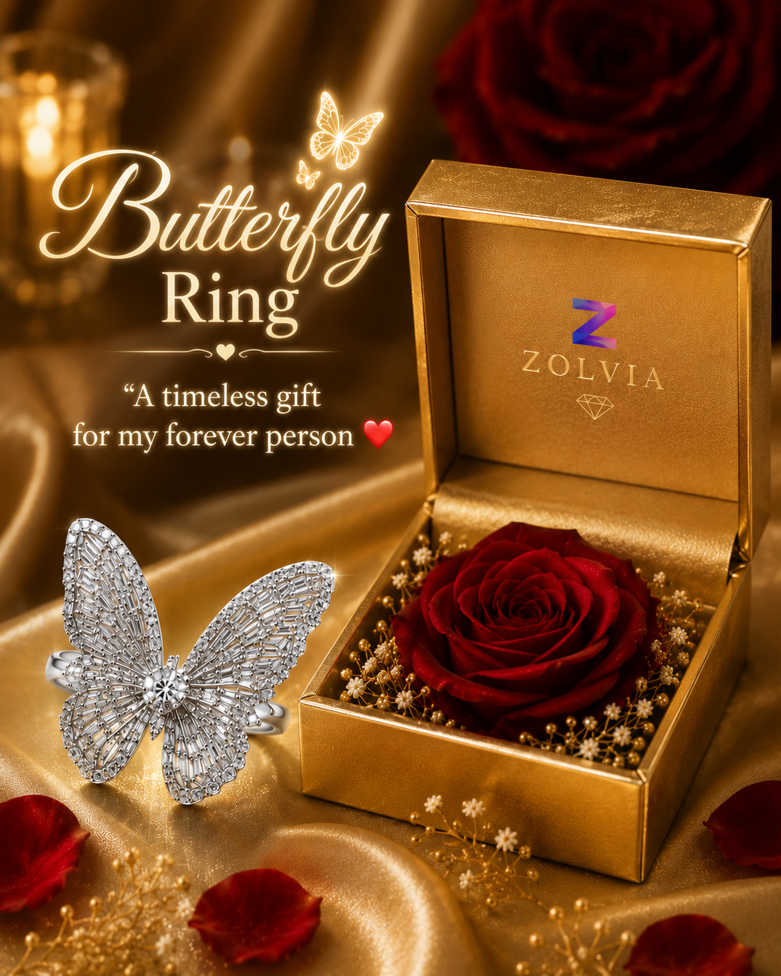 Zolvia Premium Butterfly Ring | Luxury Silver Statement Ring for Women