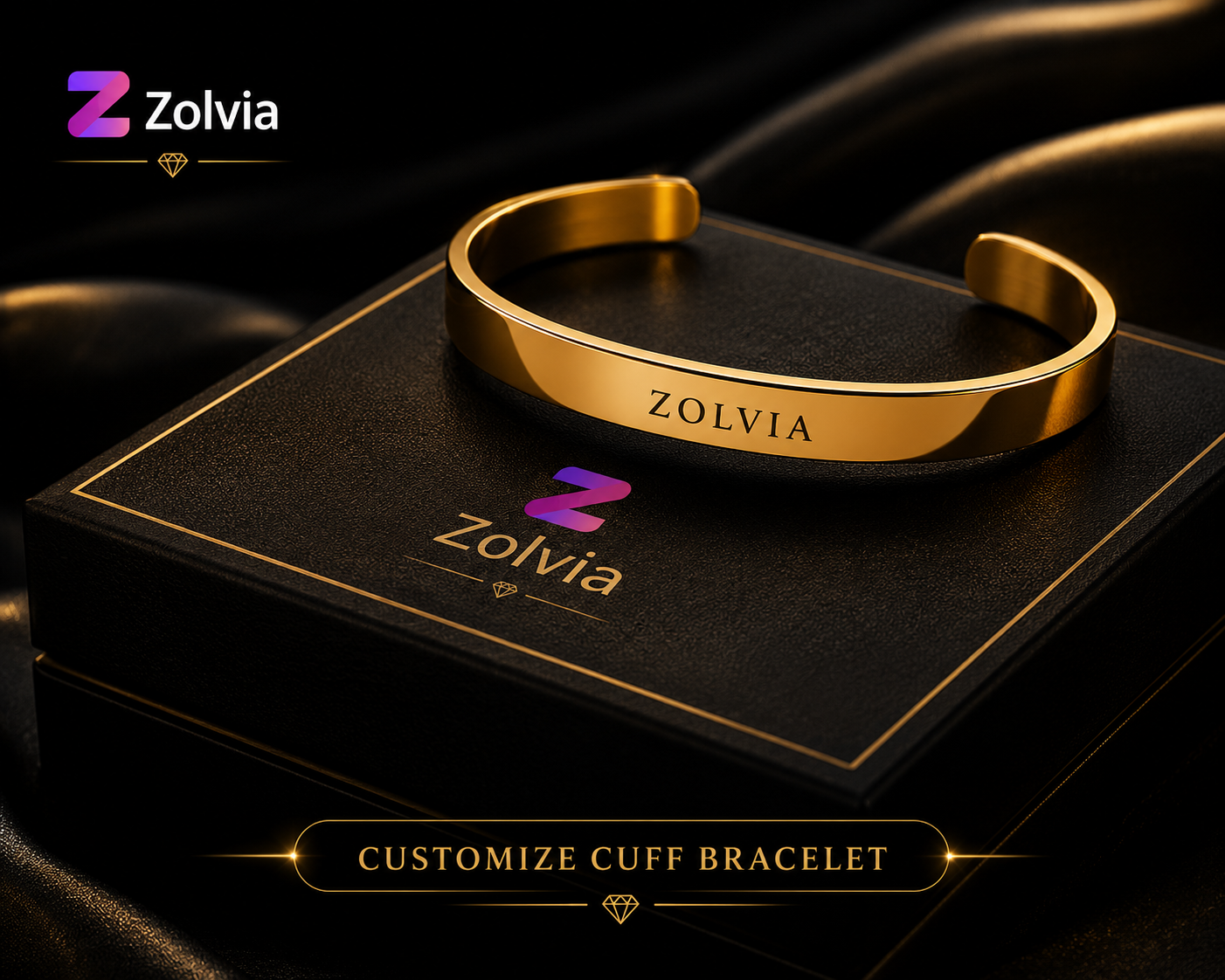 Zolvia Customize Cuff Bracelet | Premium Personalized Gold Bracelet for Men & Women
