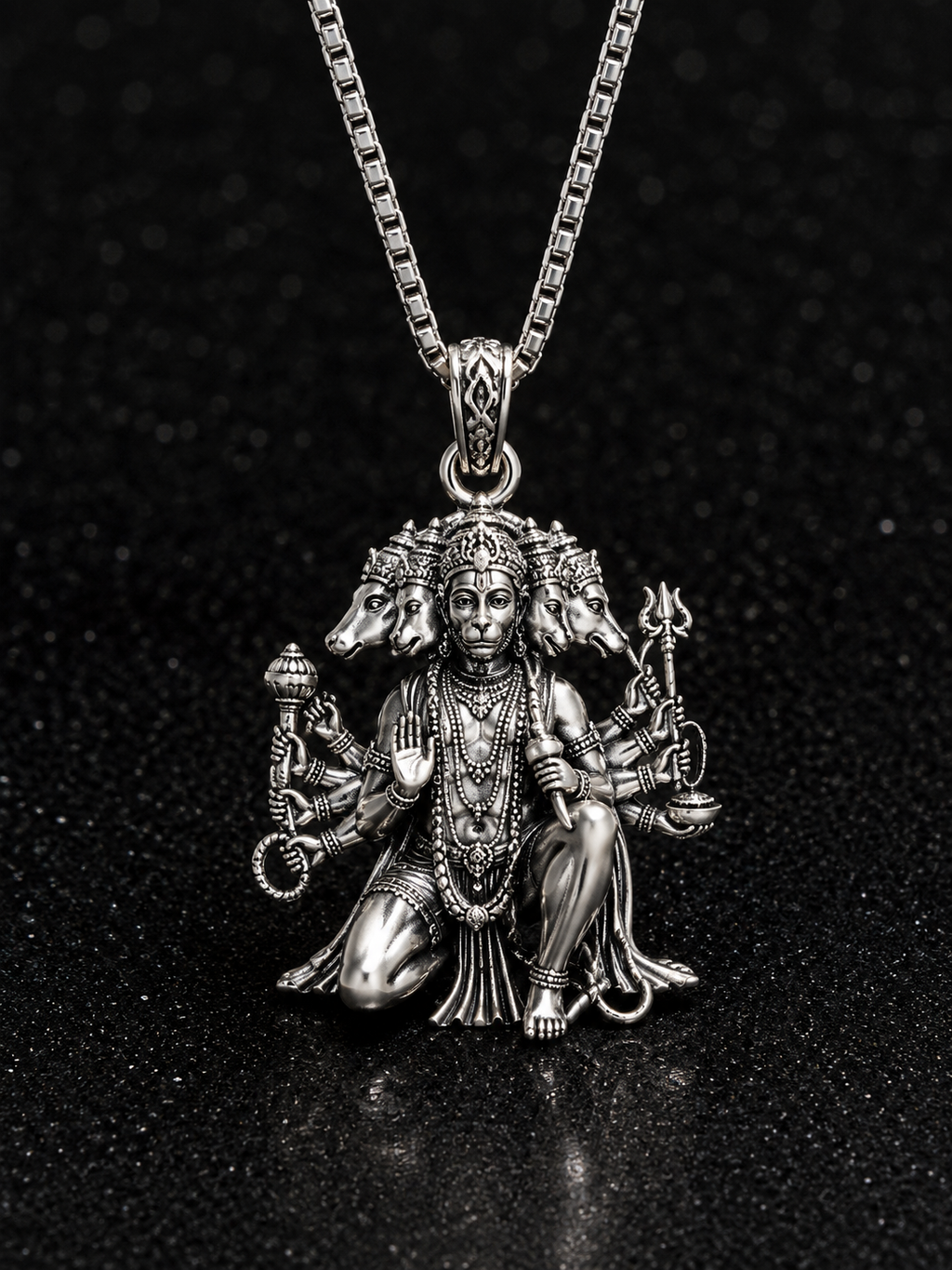 Panchmukhi Hanuman Pendant Necklace for Men | Premium Silver Finish Chain | Stylish Spiritual Jewelry | Zolvia