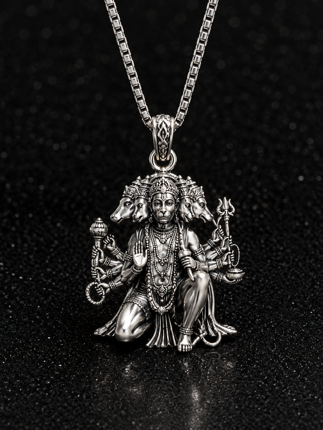 Panchmukhi Hanuman Pendant Necklace for Men | Premium Silver Finish Chain | Stylish Spiritual Jewelry | Zolvia