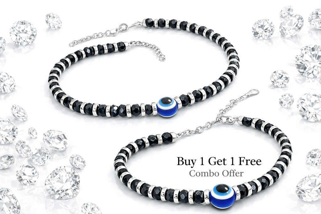 Zolvia Evil Eye Bracelet for Men & Women | Unisex Black Beads | Buy 1 Get 1 Free