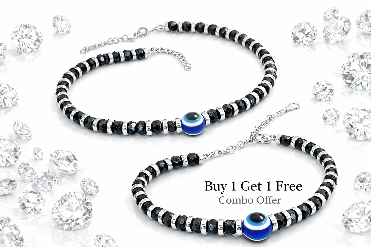 Zolvia Evil Eye Bracelet for Men & Women | Unisex Black Beads | Buy 1 Get 1 Free