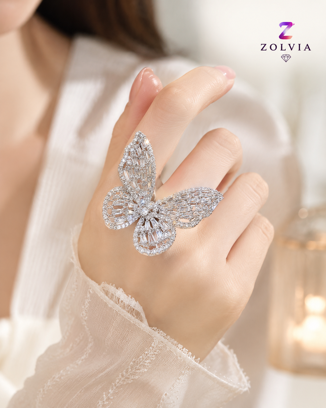 Zolvia Premium Butterfly Ring | Luxury Silver Statement Ring for Women