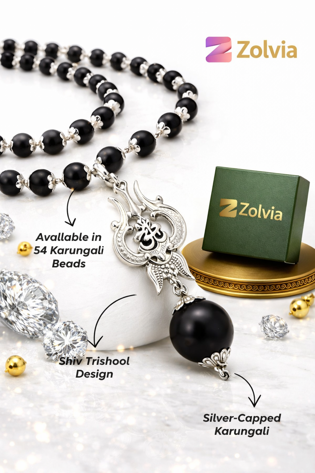 Zolavia Shiv Trishool Mala 🔱 – Spiritual Protection Necklace