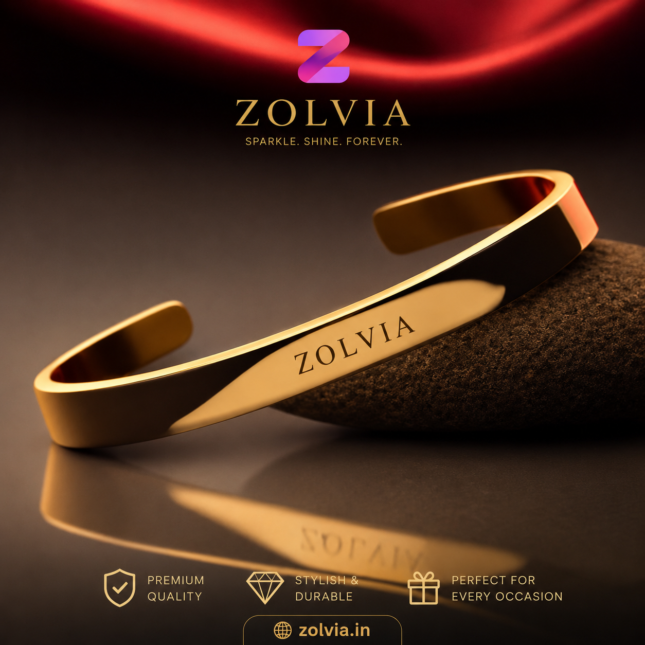 Zolvia Customize Cuff Bracelet | Premium Personalized Gold Bracelet for Men & Women