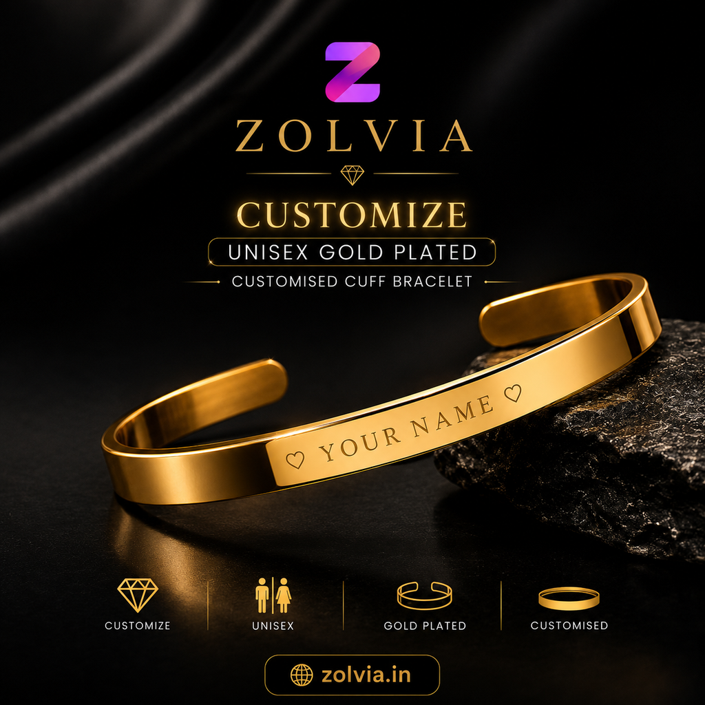 Zolvia Customize Cuff Bracelet | Premium Personalized Gold Bracelet for Men & Women