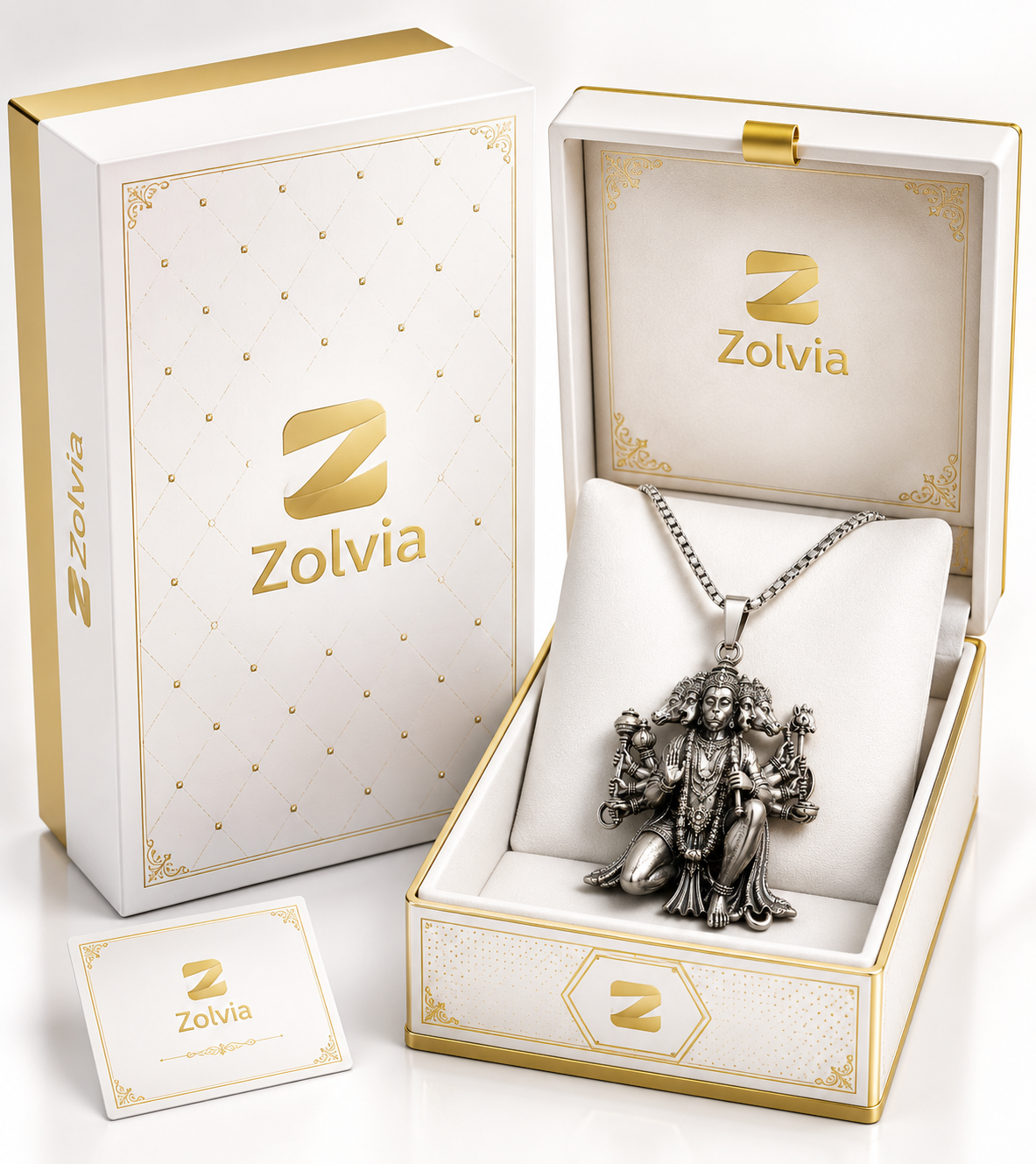 Panchmukhi Hanuman Pendant Necklace for Men | Premium Silver Finish Chain | Stylish Spiritual Jewelry | Zolvia