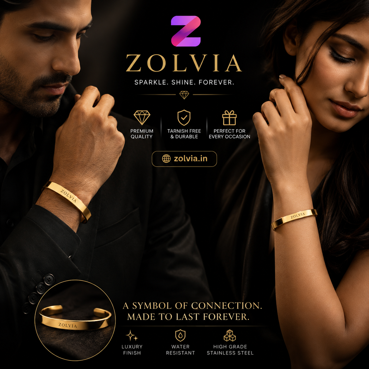 Zolvia Customize Cuff Bracelet | Premium Personalized Gold Bracelet for Men & Women