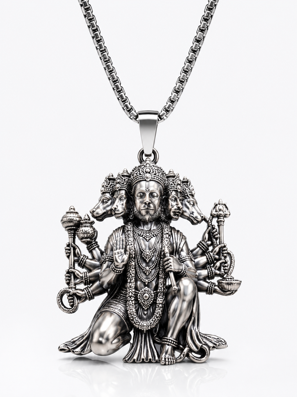 Panchmukhi Hanuman Pendant Necklace for Men | Premium Silver Finish Chain | Stylish Spiritual Jewelry | Zolvia
