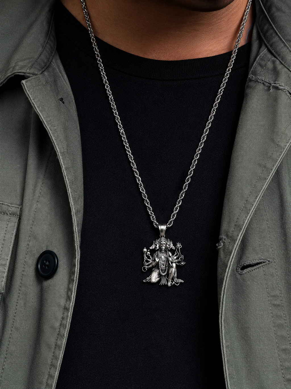 Panchmukhi Hanuman Pendant Necklace for Men | Premium Silver Finish Chain | Stylish Spiritual Jewelry | Zolvia