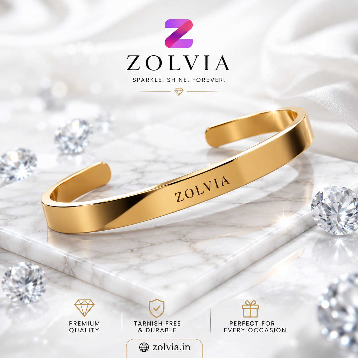 Zolvia Customize Cuff Bracelet | Premium Personalized Gold Bracelet for Men & Women