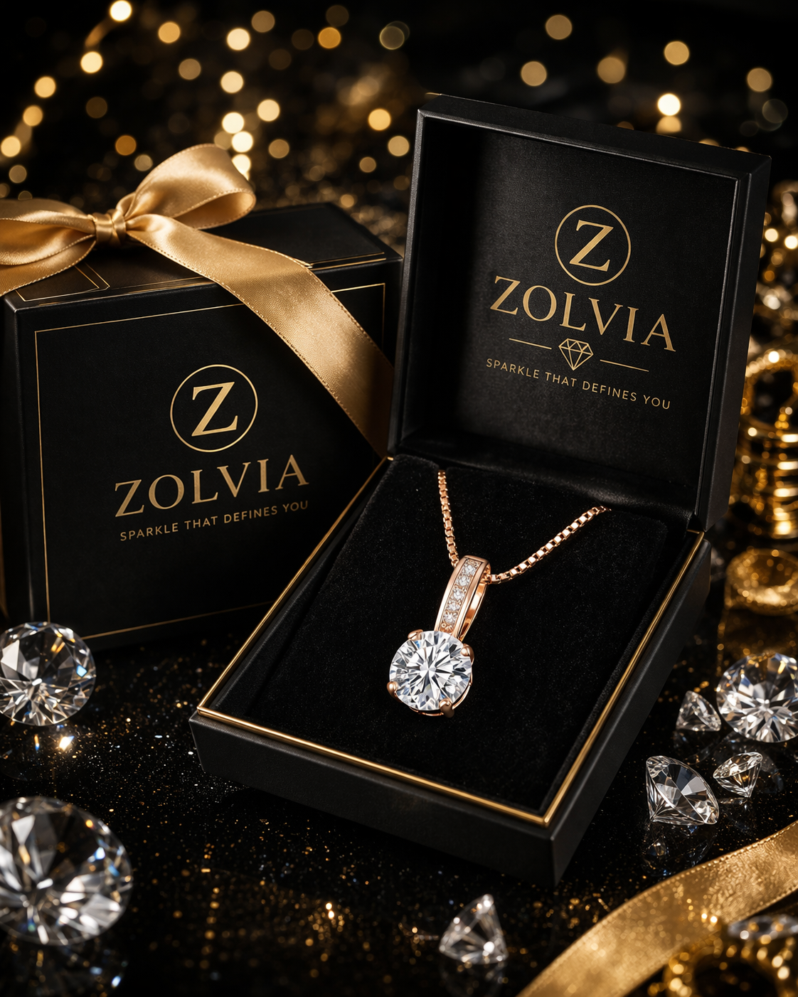 Zolvia Signature Rose Gold Solitaire Pendant Necklace for Women