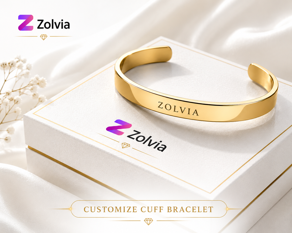 Zolvia Customize Cuff Bracelet | Premium Personalized Gold Bracelet for Men & Women