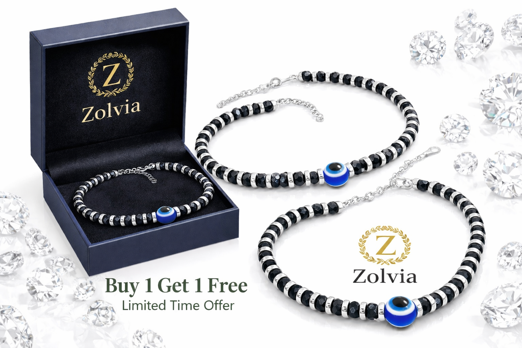 Zolvia Evil Eye Bracelet for Men & Women | Unisex Black Beads | Buy 1 Get 1 Free